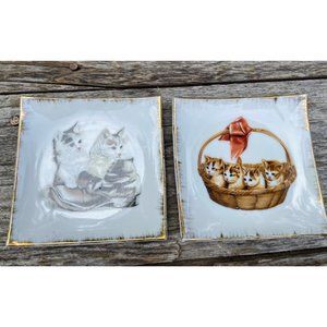 Vintage Porcelain Trinket Dishes/Wall hangings With Kittens